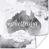 Muurdecoratie - Australië - Wereldkaart - Waterverf - 50x50 cm - Poster
