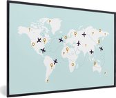 Fotolijst incl. Poster - Wereldkaart - Vliegtuig - Simpel - 30x20 cm - Posterlijst