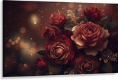 Canvas - Magisch Rood Bloemenboeket - 150x100 cm Foto op Canvas Schilderij (Wanddecoratie op Canvas)