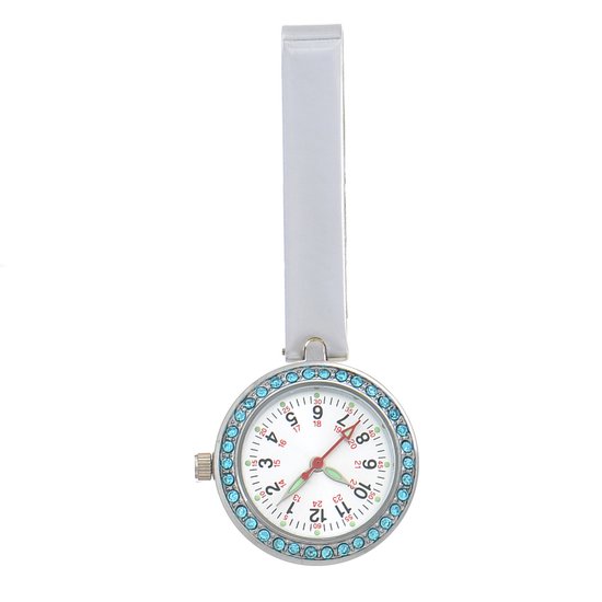 Montre de poche Treasure Trove - Montre d'infirmière - Silver Bling Blauw - Slide - Horloge Ø 2,7 cm