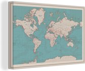 Canvas Schilderij Wereldkaart - Vintage - Blauw - Atlas - Schilderijen op canvas - 90x60 - Muurdecoratie