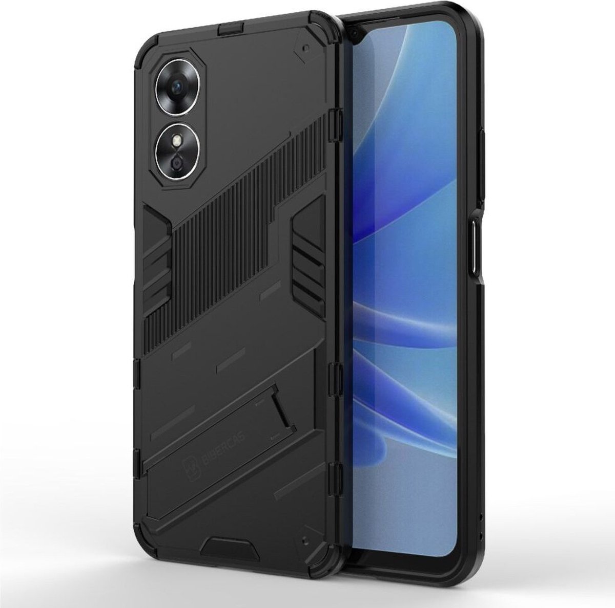 Oppo A17 Hoesje Shockproof Kickstand Back Cover Zwart
