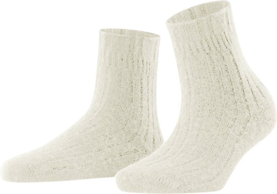 FALKE Bedsock Rib knuffelig zacht merinowol kasjmier huissokken dames wit - Maat 35-38