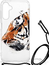 Anti Shock Bumper Case Geschikt voor Samsung Galaxy A14 5G Smartphone hoesje met doorzichtige rand Tiger