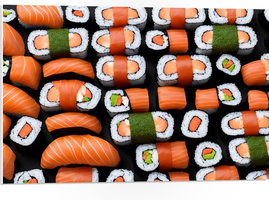 PVC Schuimplaat - Patroon van Verse Japanse Sushi - 75x50 cm Foto op PVC Schuimplaat (Met Ophangsysteem)