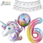 Loha-party® XXL Unicorns met XXL cijfer 6 Versiering ballonen-Littel pony-Folie Cijfer 6 Ballon -Eenhoorn Folie Ballon 6e Verjaardag Versiering-Unicorn Ballon Decoratie Feest Versiering-XXL-80cm Cijfer 6-Happy birthday-Folie ballonnen