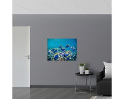 Poster Glanzend – School Witborstdokers Vissen Zwemmend op de Bodem van de Zee - 100x75 cm Foto op Posterpapier met Glanzende Afwerking
