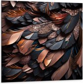 Dibond - Close-up van Zwarte en Rosé Gouden Veren - 100x100 cm Foto op Aluminium (Wanddecoratie van metaal)