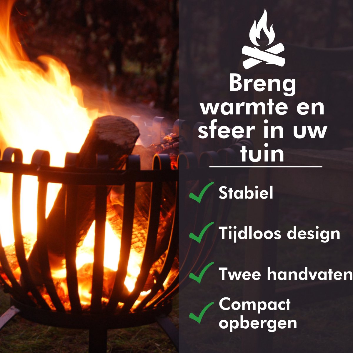 Esschert Design Fire Basket - 61 x 50 x 54,5 cm - Black