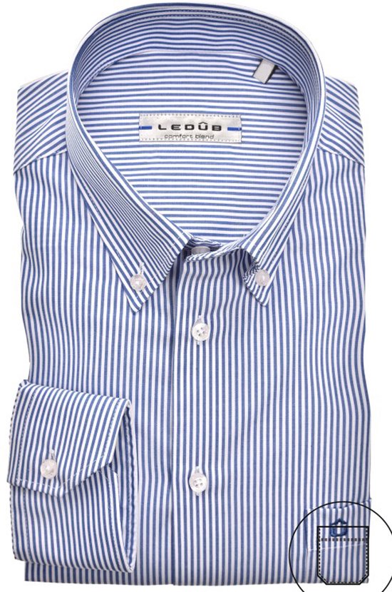 Ledub modern fit overhemd - donkerblauw - Strijkvriendelijk - Boordmaat: 48
