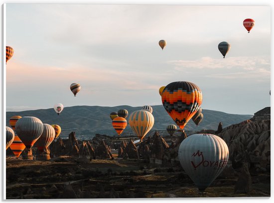 PVC Schuimplaat - Luchtballonnen in Verschillende Kleuren boven Hindoeïstische Tempels - 40x30 cm Foto op PVC Schuimplaat (Met Ophangsysteem)