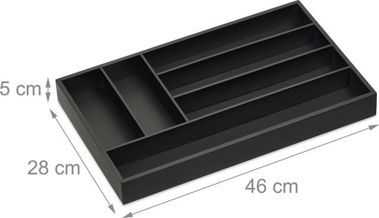 Relaxdays bestekbak bamboe, 4 vakken, stevige bestek organizer met handvat, afmeting HxBxD: ca. 7 x 37 x 23 cm, natuur