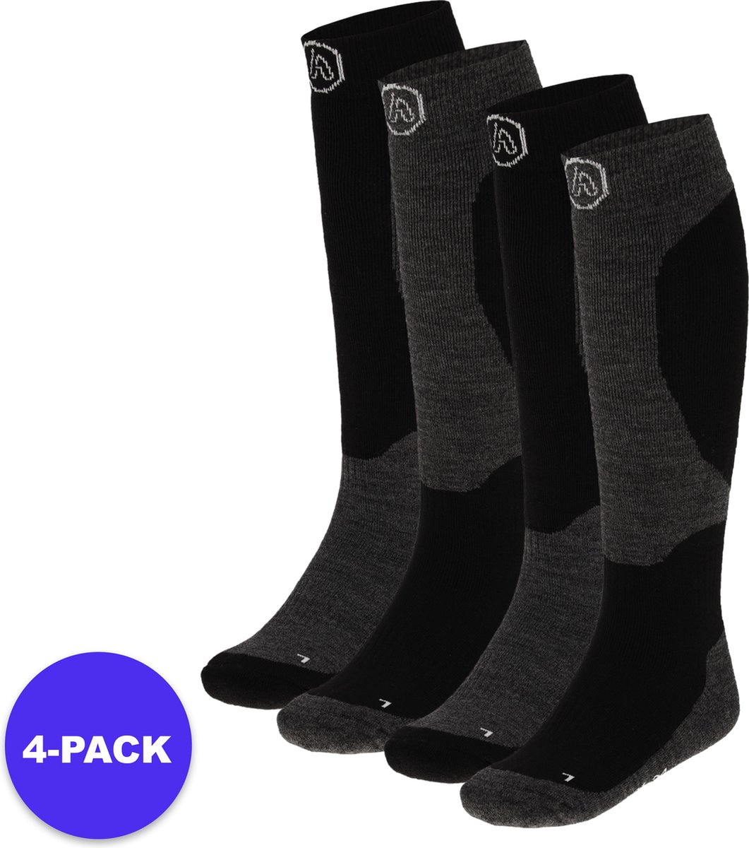 Apollo Skisokken kind Unisex Multi 35/38 4-Pack Voordeelpakket Zwart