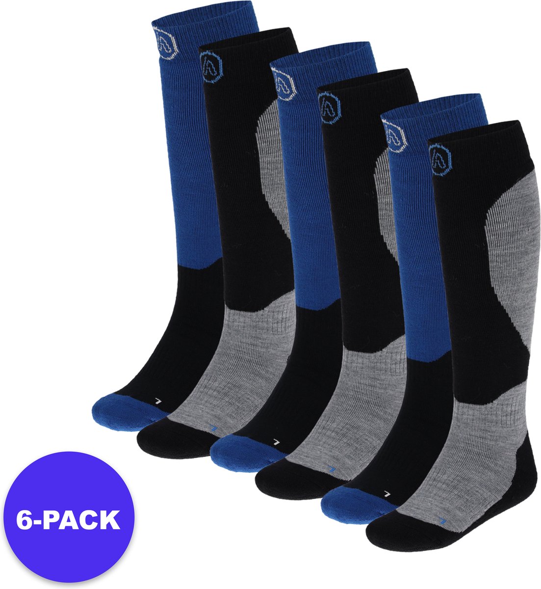 Apollo Skisokken kind Unisex Multi 27/30 6-Pack Voordeelpakket Blauw