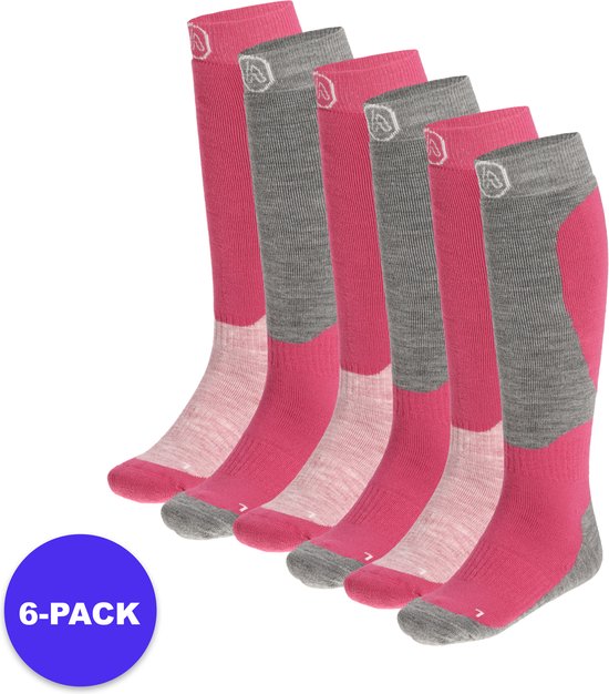 ANTSANG 3 Paar Kinder Merino Wol Ski Sokken Jongens Meisjes Thermische Warme Dikke Winter Sokken voor Snowboarden Skiën(Paars/Rood/Grijs,34-38
