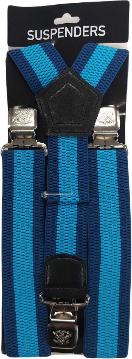 Bretels | Kleur: Licht Blauw - Donker Blauw Gestreept | Bretels Heren Volwassenen | Stevige Clips | Sterke Clips | Brede Clips | One Size Fits All