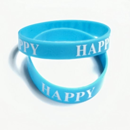 Wellness-House | Polsbandje Happy Lichtblauw | Siliconen Polsbandje | Festival | Lichtblauw Polsbandje | Unisex Armband | Statement Armband | Happy | Blij | Festival Armband | Hypoallergeen | Armband | Zen