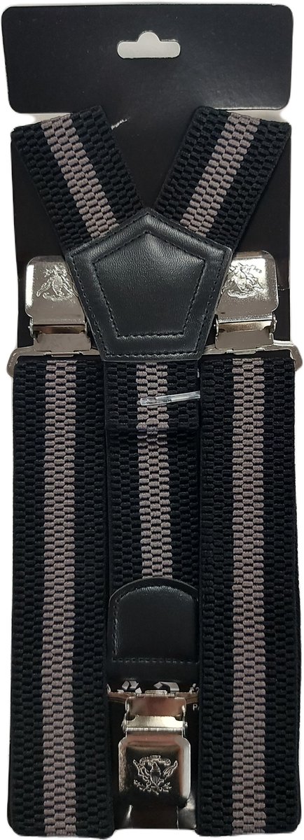 Bretels | Kleur: Zwart - Grijs Gestreept | Bretels Heren Volwassenen | Stevige Clips | Sterke Clips | Brede Clips | One Size Fits All