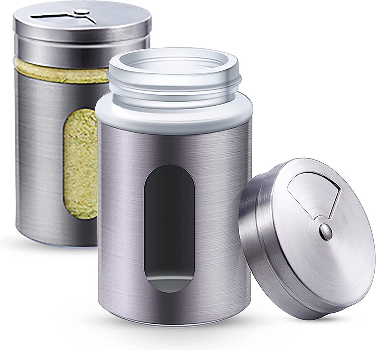 Star-Line ® 12-delige Rvs Zout En Peper Shaker Set Kleur met kijkvenster 80 ml Bewaarpotten Spice Jars Shakers