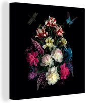 Tableau sur toile Fleurs - Papillon - Nature morte - 50x50 cm - Décoration murale