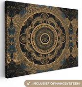 Canvas Schilderij Mandala - Goud - Bohemian - Luxe - 80x60 cm - Wanddecoratie