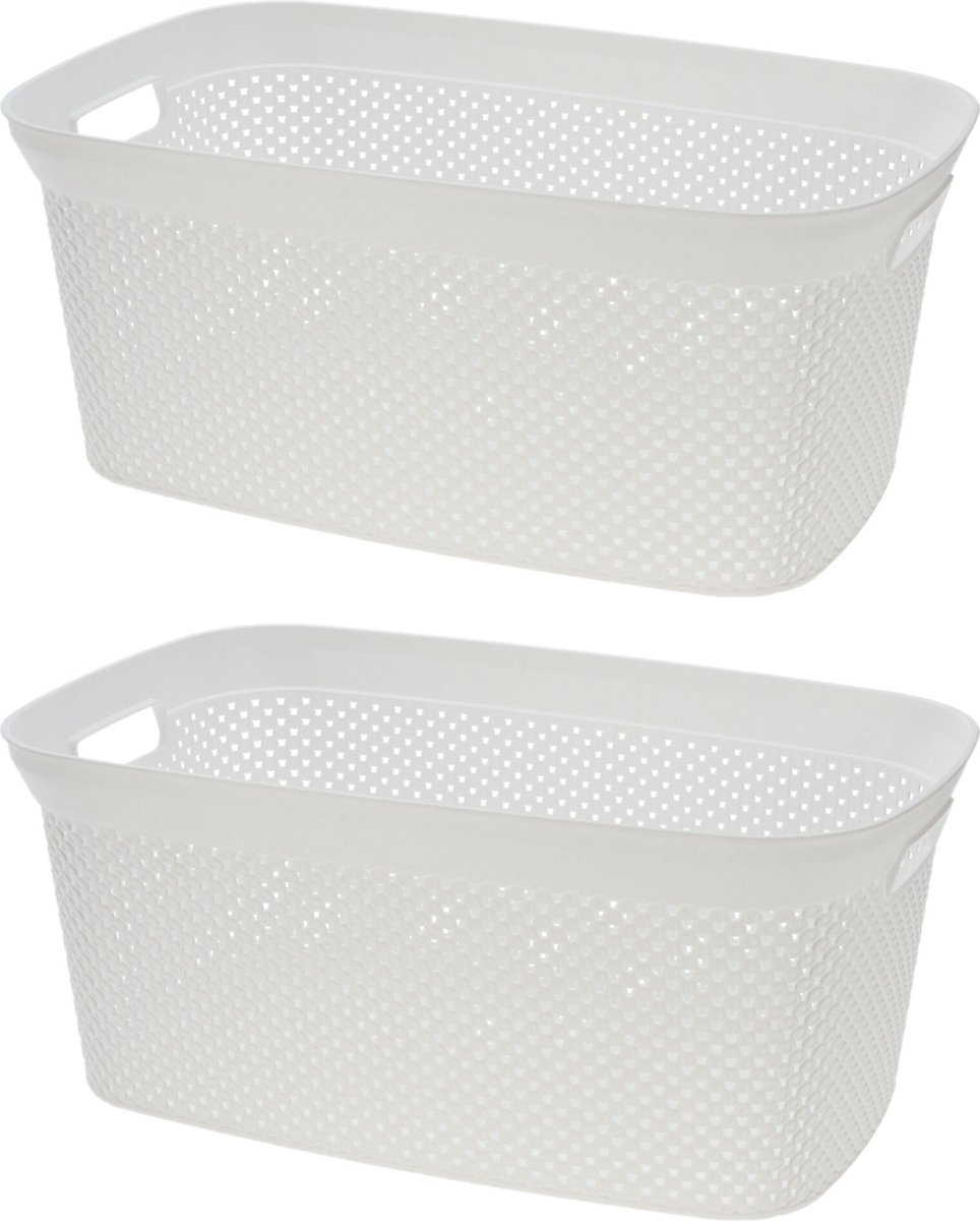 Goedkoopste Storage Solutions Wasmand van rotan gevlochten - 2x - wit - kunststof - 35 liter - 35 x 53 x 23 cm