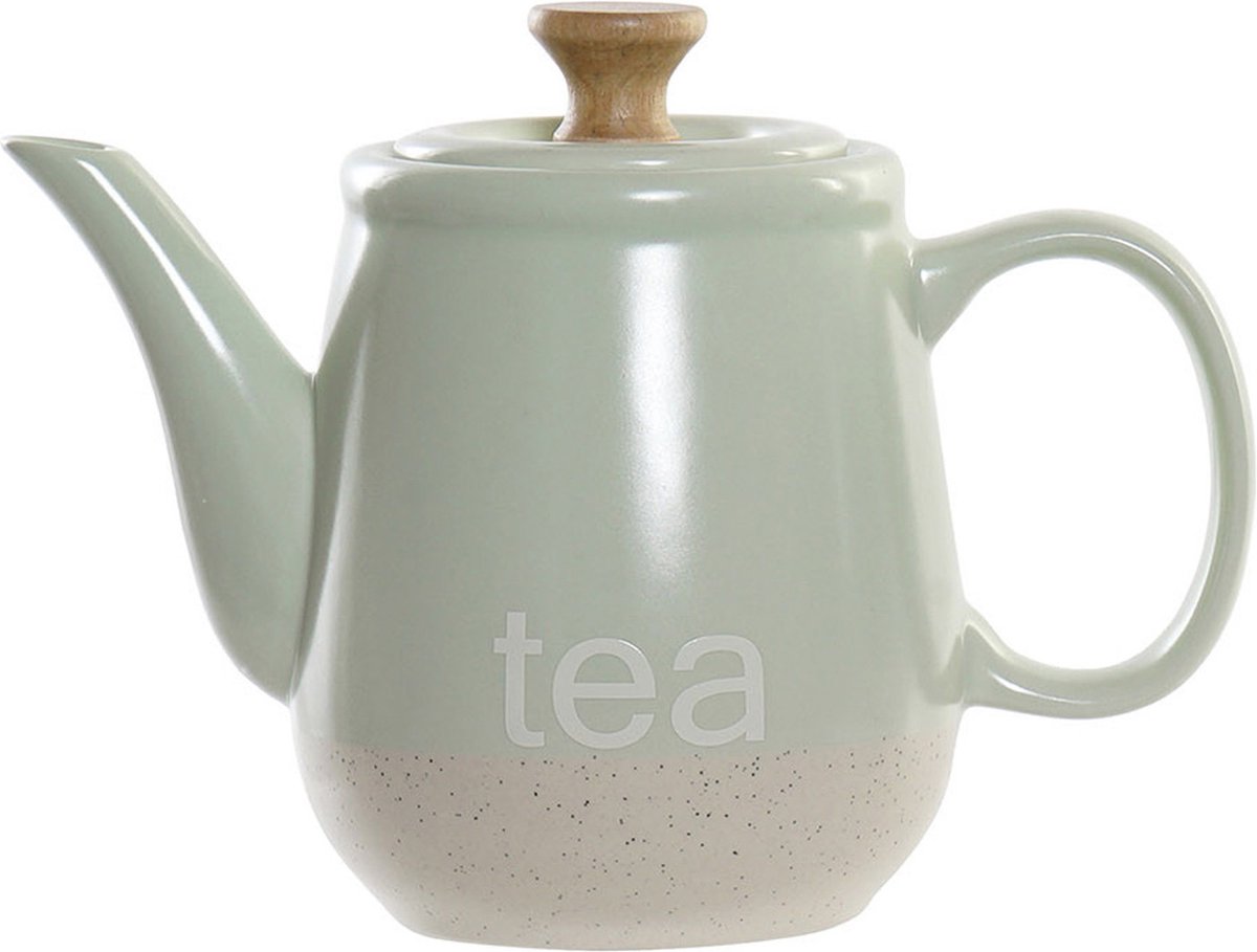 Items Kitchen Theepot Ceylon - keramiek/hout - 1000 ml - groen/beige