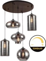 HeyHeaven® Smoke Glas Hanglamp 5 Lichts - Woonkamer/Eetkamer/Slaapkamer - Industriële Hanglampen Rookglas - Eettafel Lamp