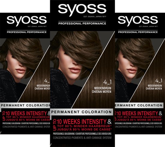 Syoss Baseline - 4-1 Middenbruin - Permanente Haarverf - Haarkleuring - Voordeelverpakking - 3 Stuks
