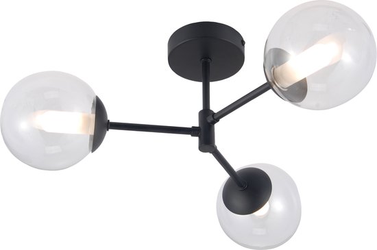 Brilliant Gitse plafondlamp 3-vlammig mat zwart metaal/glas 3x QT14, G9, 20 W, geschikt voor halogeenpin (niet inbegrepen)