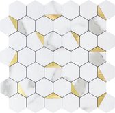 Wandpanelen plaktegels zelfklevende tegels keuken Backsplash badkamer - 30x30cm - mozaiek - 4MM dik - aluminium toplaag en composiet - 3M kleeflaag - marmer matte Wit goud - Hexagon