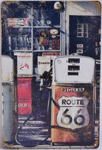 Mancave Decoratie | Wanddecoratie Metaalbord - Route 66 gasstation - Wandborden - 30x20cm