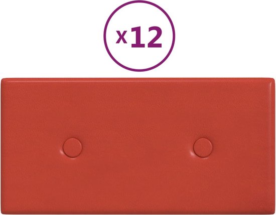 vidaXL - Wandpanelen - 12 - st - 0,54 - m² - 30x15 - cm - kunstleer - rood