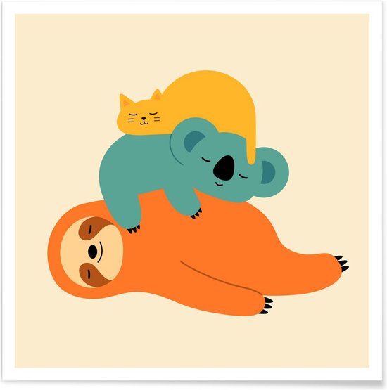 JUNIQE - Poster Being Lazy -70x70 /Blauw & Geel