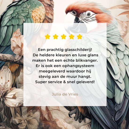 MuchoWow® Peinture sur verre 80x60 cm - Peinture sur verre acrylique - Perroquets - Vogels - Nature - Fleurs - Photo sur verre - Décoration murale salon - Décoration murale chambre - Peintures