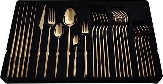 Ménagère 36 pièces - Coutellerie de qualité - Inox - Modèle 2022 - 6 personnes - Couteaux - Fourchettes - Fourchettes à dessert - Cuillères à Thee - Cuillères à dessert - Cuillères à manger - Gold