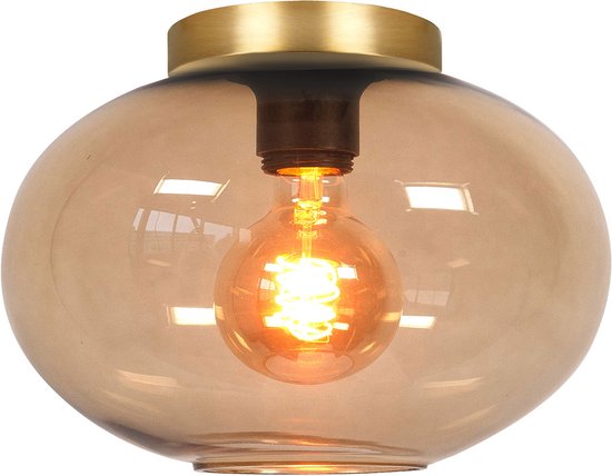 Goudkleurige plafondlamp | 1 lichts | bruin / goud | niet spiegelend | glas / metaal | diameter 26 cm | eetkamer / woonkamer / slaapkamer / hal | modern / sfeervol design