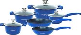 Set de casseroles Clevie Luxe - 10 pièces - Blauw - Induction - Avec couvercles en verre