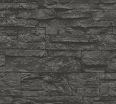 A.S. Création behangpapier steen grijs en zwart - AS-707123 - 53 cm x 10,05 m