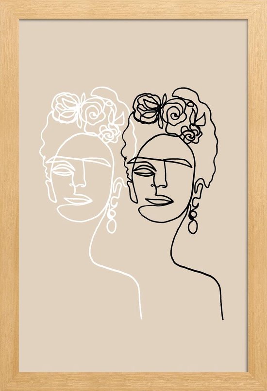 JUNIQE - Poster in houten lijst Frida Double Beige -20x30 /Ivoor