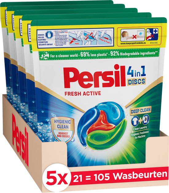 Persil Discs Clean & Hygiene Doy - Wascapsules - Gekleurde Was - Voordeelverpakking - 5 x 21 Wasbeurten