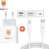 PowerFox® 20W USB-C Power oplader + 1M USB-C-lightning oplaadkabel - DUO-PACK - Geschikt voor Apple
