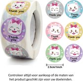 Rol met 500 Thank You Kleurrijke Katten stickers - 2.5 cm diameter - Kat - Cat - Bedankt - Dank je - Poes - Poezen - Decoratie - Versiering