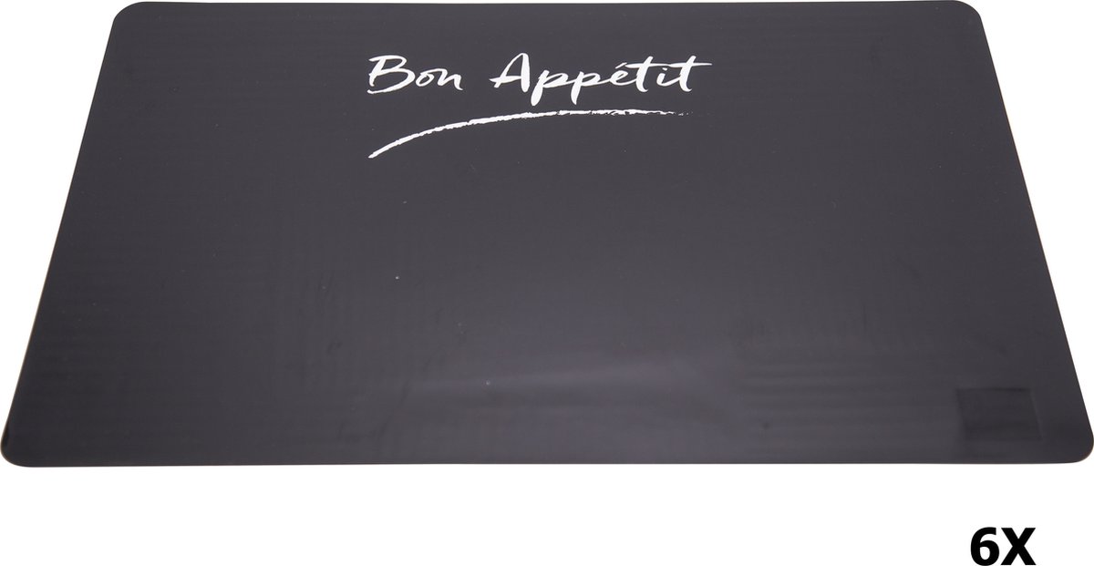 Placemat zwart Transparent 43.5x28.5cm - 6 stuks