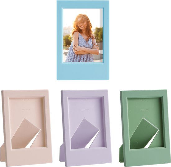 kwmobile 4x mini cadre photo portrait - Pour photos 9,2 x 6,1 cm - Cadre photo pour mini appareil photo instantané - En rose poudré / violet / bleu clair / vert clair