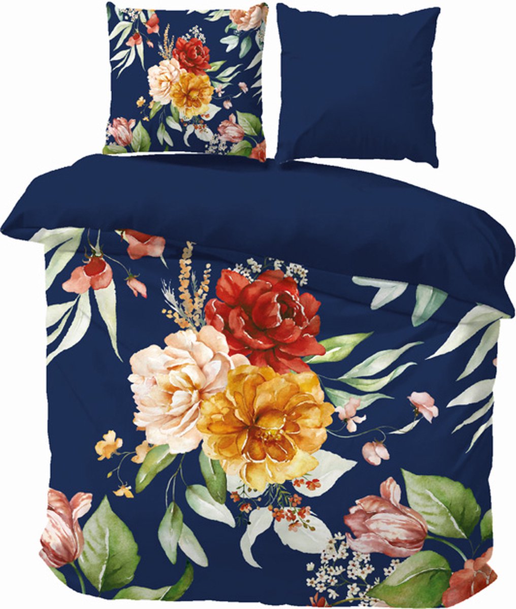 iSleep Dekbedovertrek Simone - Litsjumeaux - 240x200/220 cm - Donker Blauw