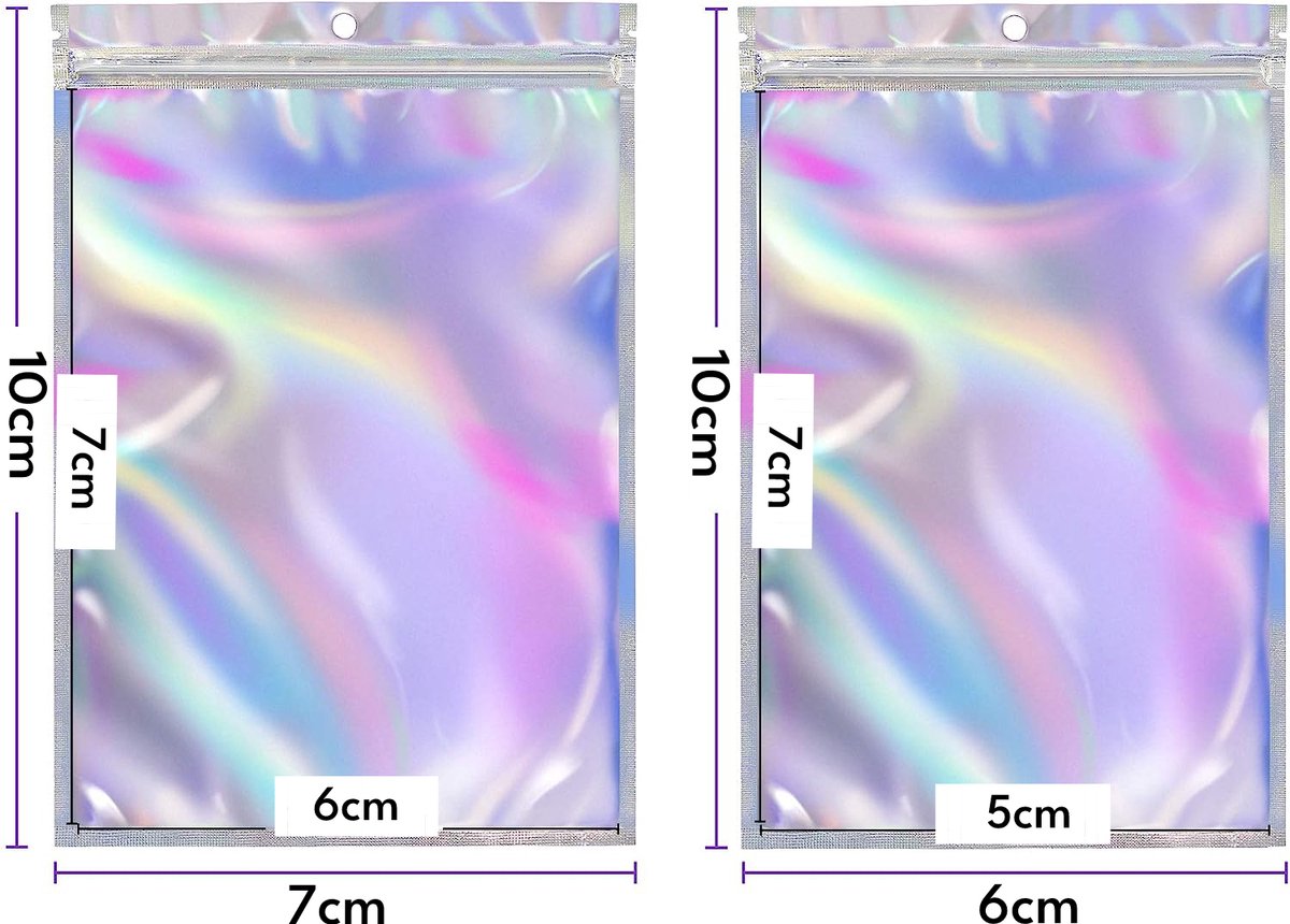 YAAVAAW Blauwe folie Ziplock zakken kleine geurbestendige zak Mylar holografische verpakkingszakken, 100 stuks hersluitbare opbergzakjes grip seal