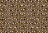 Fotobehang - Vlies Behang - Gouden Hexagons op Hout - 460 x 300 cm