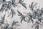 Fotobehang - Vlies Behang - Bloemen en Planten op Betonnen Muur - 416 x 254 cm