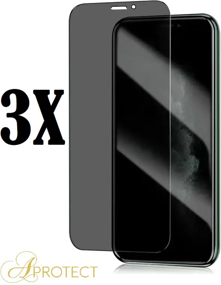 APROTECT® - Privacy screenprotector geschikt voor Apple iPhone X/XS/10 - Tempered glass - Geschikt voor iPhone X/XS/10 - Screen protector - 3 stuks